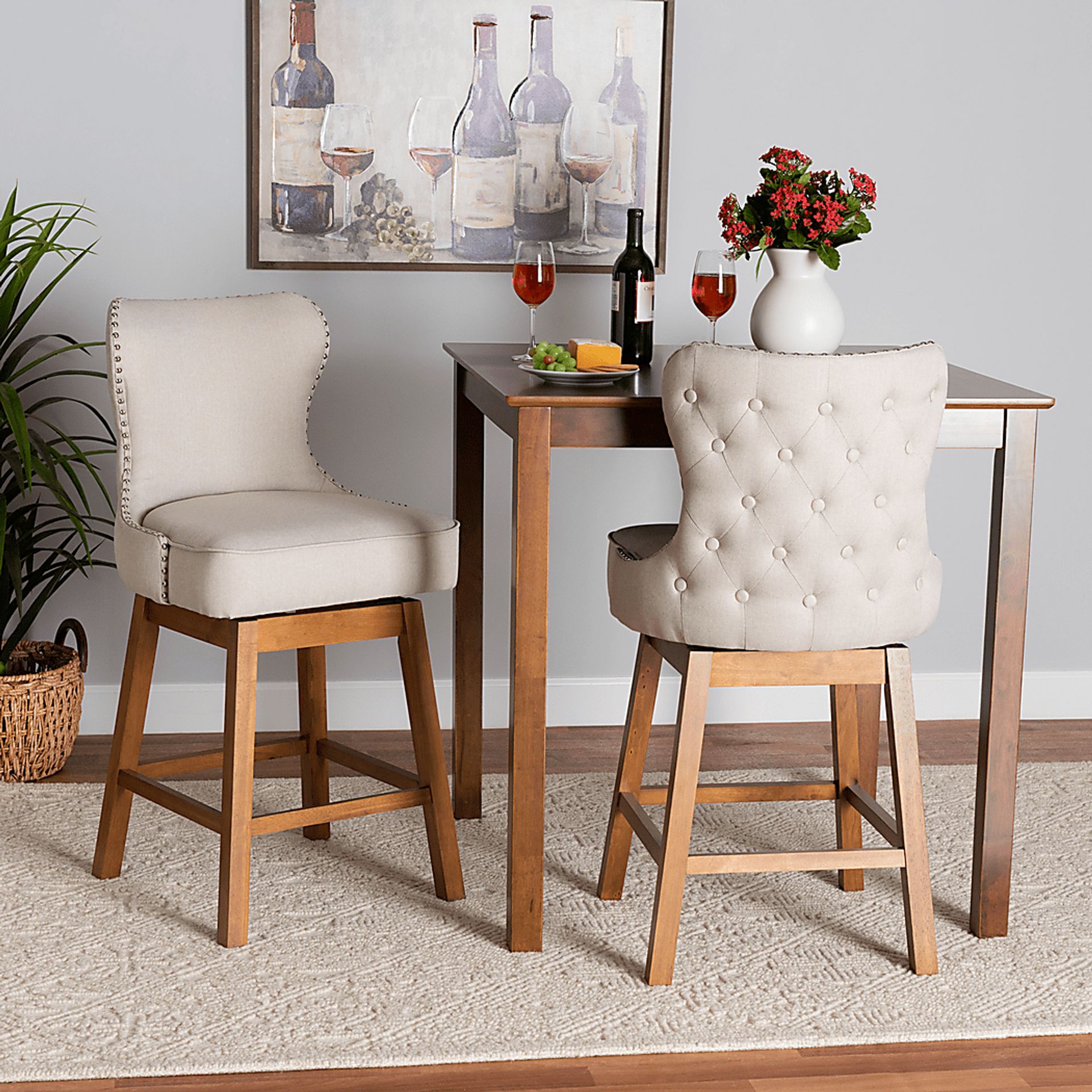 Nylic Beige Swivel Counter Stool, Set of 2 - Image 2