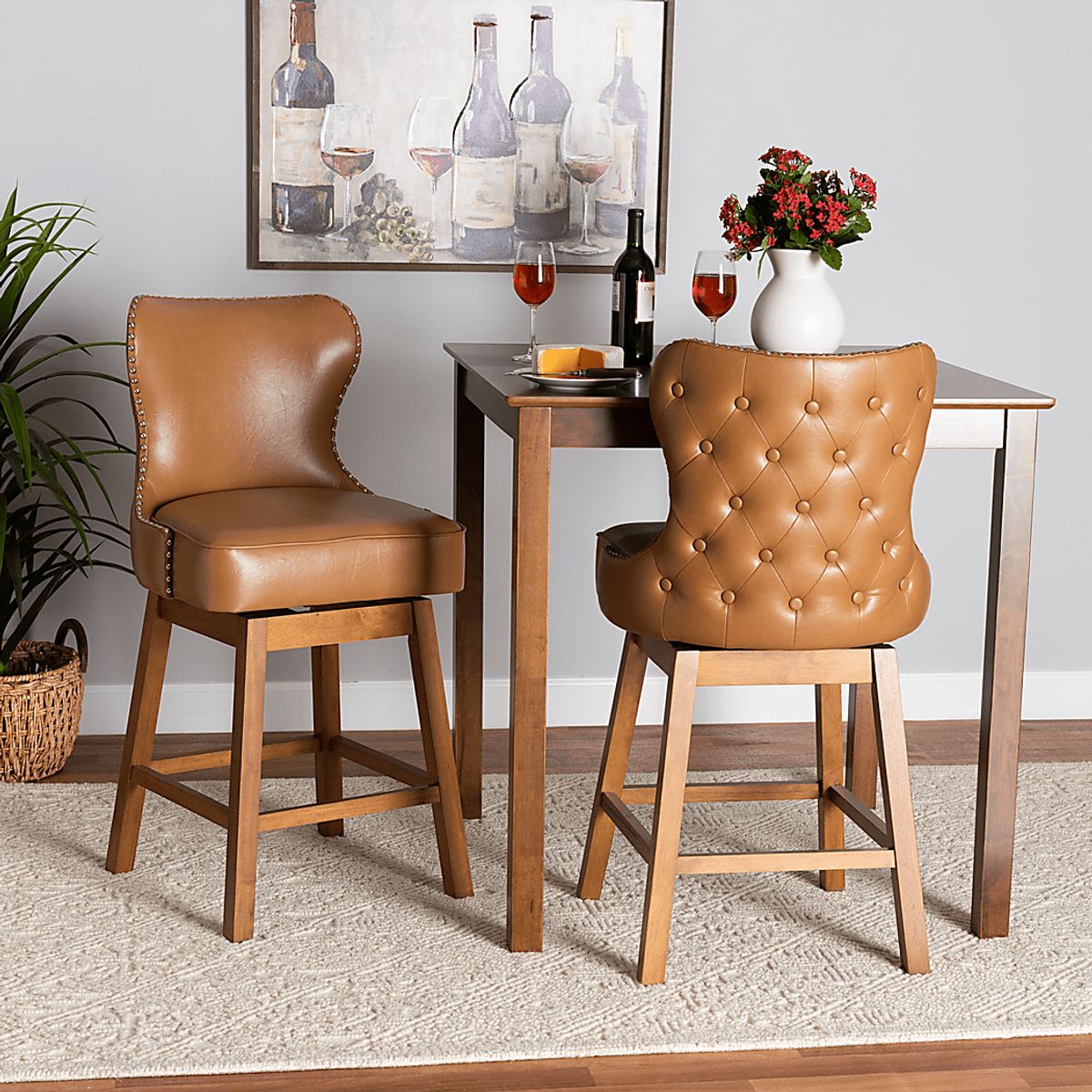 Nylic Tan Beige,Brown Faux Leather Fabric Counter Stool, Set Of 2 ...