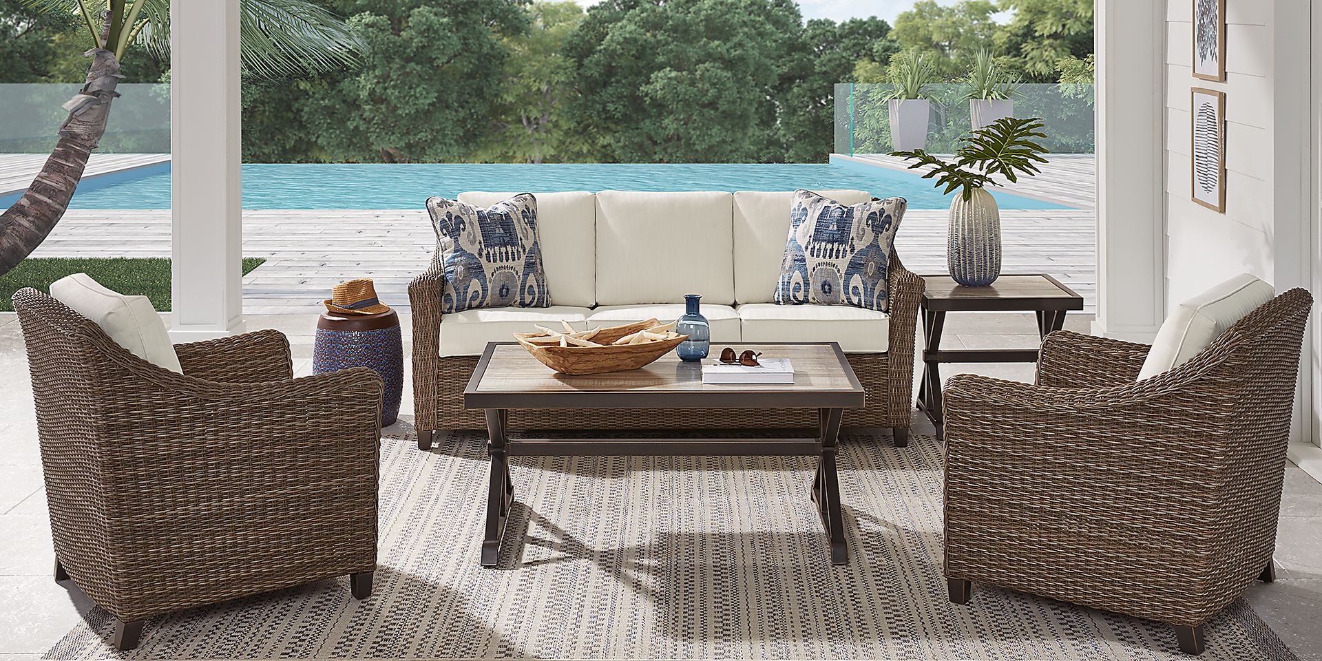 Oak Park Brown-Gray 4 Pc Outdoor Seating Set with Off-White Cushions - Image 1