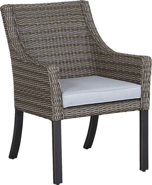 Oak Park Brown-Gray Outdoor Arm Chair with Blue Cushion - Thumbnail - Image 1