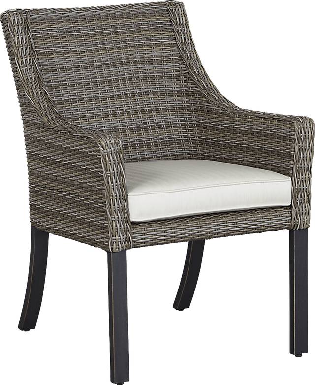 Oak Park Brown-Gray Outdoor Arm Chair with Off-White Cushion - Thumbnail - Image 1