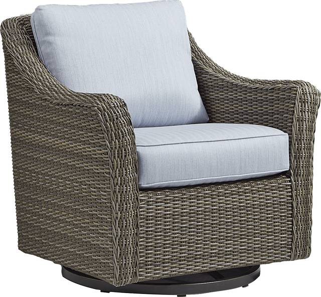 Oak Park Brown-Gray Outdoor Swivel Glider Chair with Blue Cushions - Thumbnail - Image 1