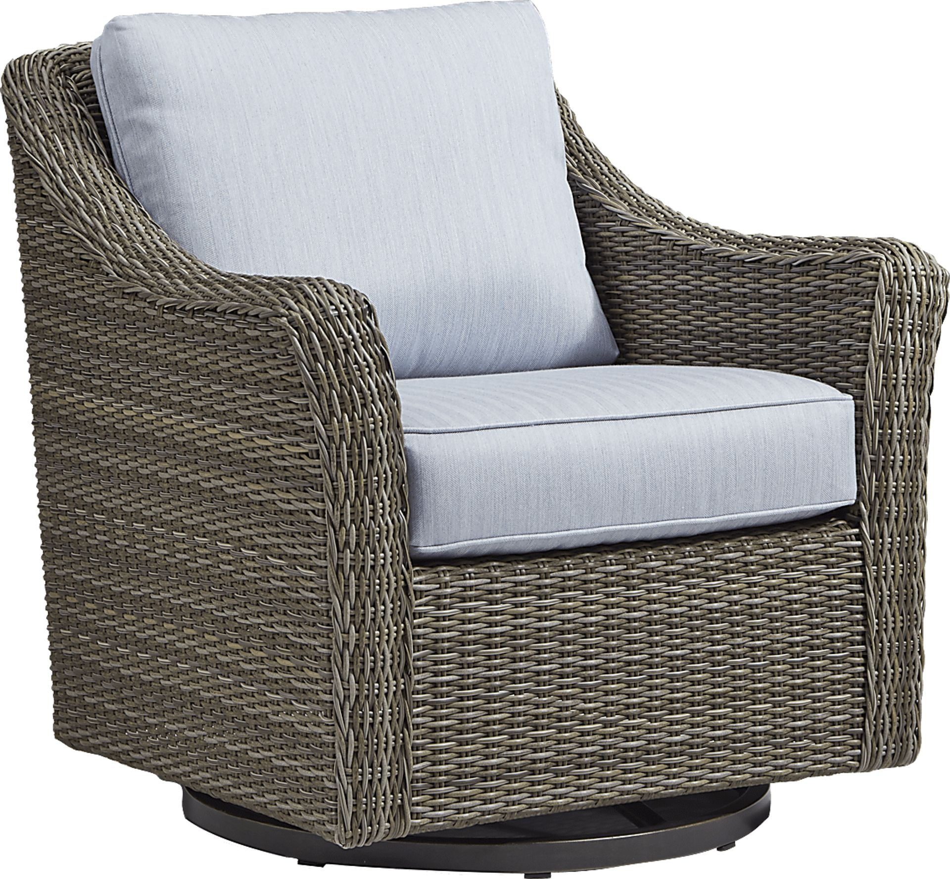Oak Park Brown-Gray Outdoor Swivel Glider Chair with Blue Cushions - Image 1