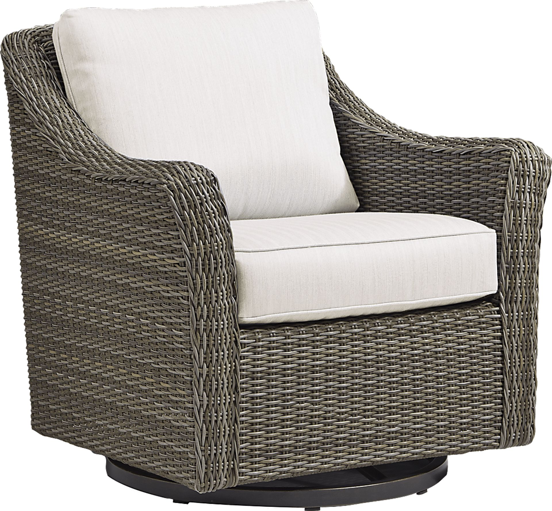 Oak Park Brown-Gray Outdoor Swivel Glider Chair with Off-White Cushions - Image 1