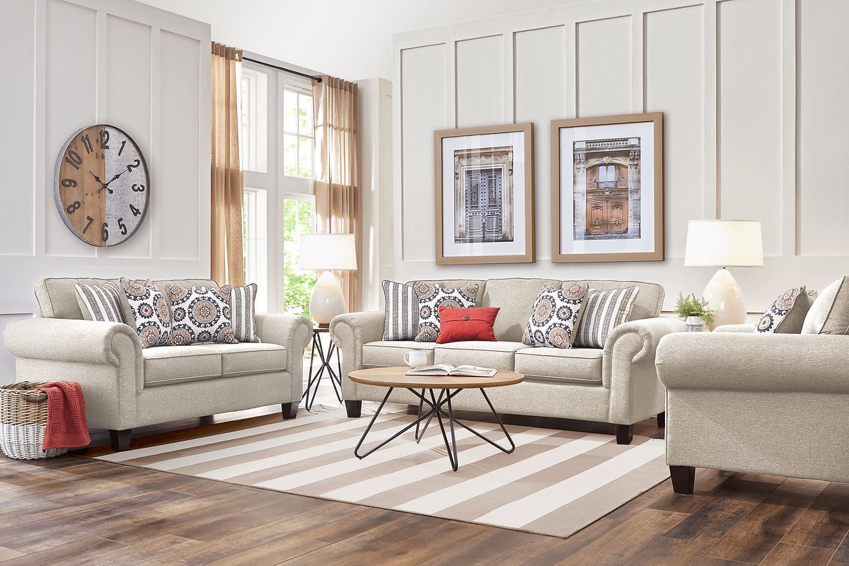Oakhurst 5 Pc Beige Polypropylene Fabric Living Room Set With Sofa ...