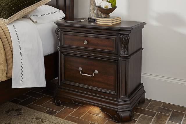 Oakmont Brown Cherry Nightstand with LED Light and USB Charging - Thumbnail - Image 2