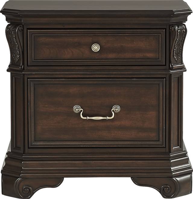 Oakmont Brown Cherry Nightstand with LED Light and USB Charging - Thumbnail - Image 1