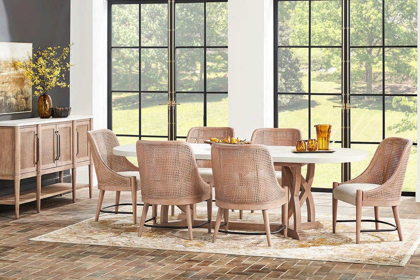 Oakwood Terrace Sand 5 Pc Dining Room with Cane Back Chairs
