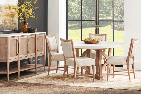 Oakwood Terrace Sand 5 Pc Round Dining Room with Upholstered Chairs