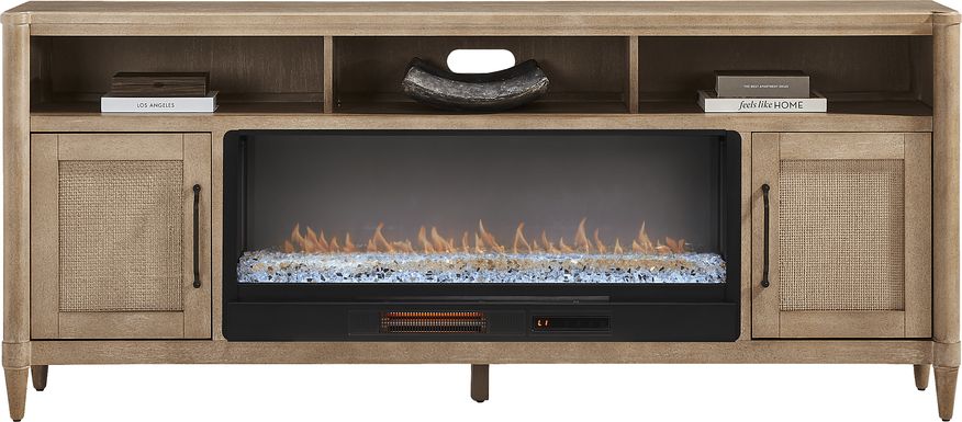 Oakwood Terrace Sand 80 in. Console with Electric Fireplace