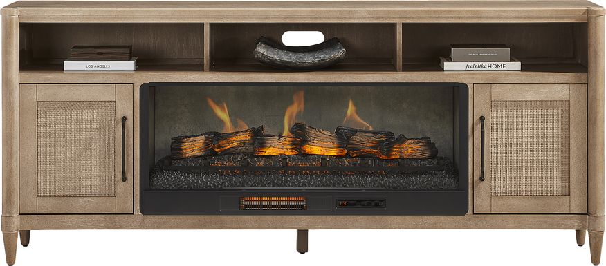 Oakwood Terrace Sand 80 in. Console with Electric Log Fireplace