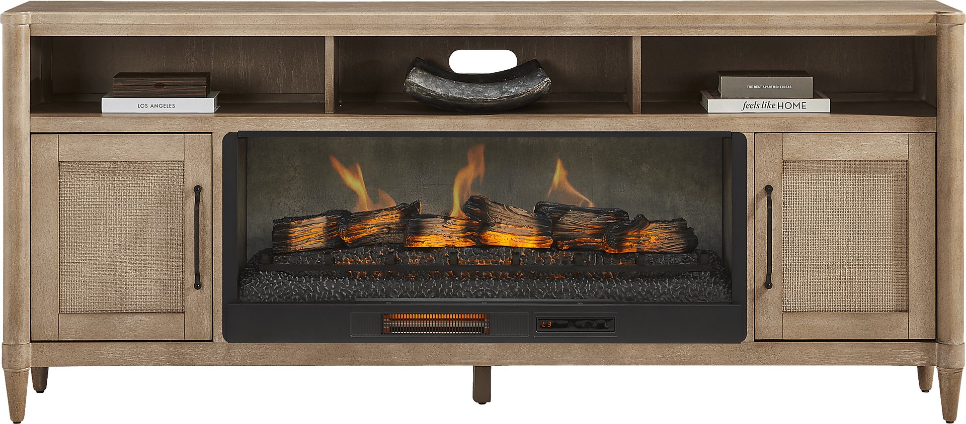 Oakwood Terrace Sand 80 in. Console with Electric Log Fireplace - Image 1