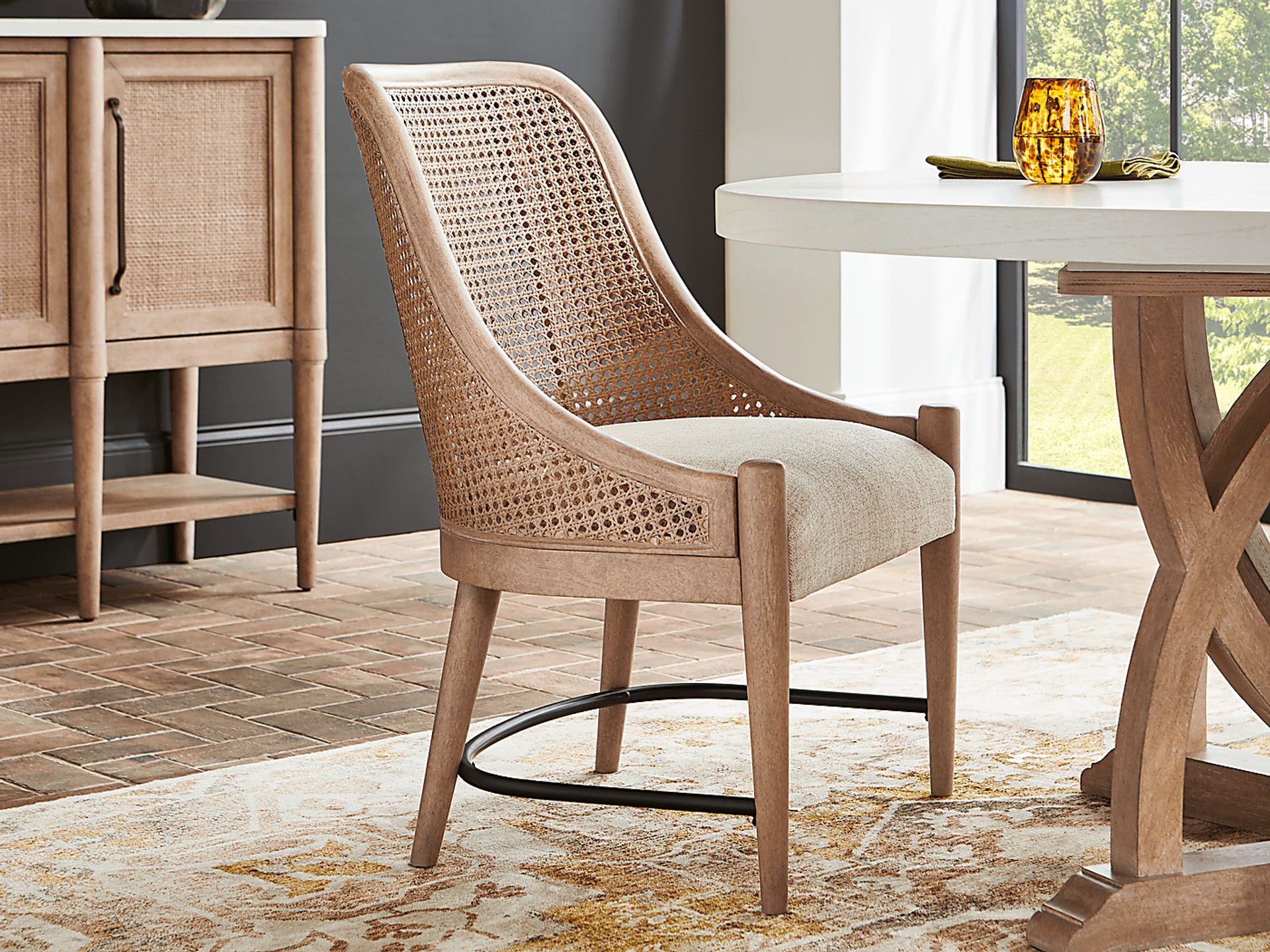 Oakwood Terrace Sand 5 Pc Round Dining Room with Cane Back Chairs - Image 8