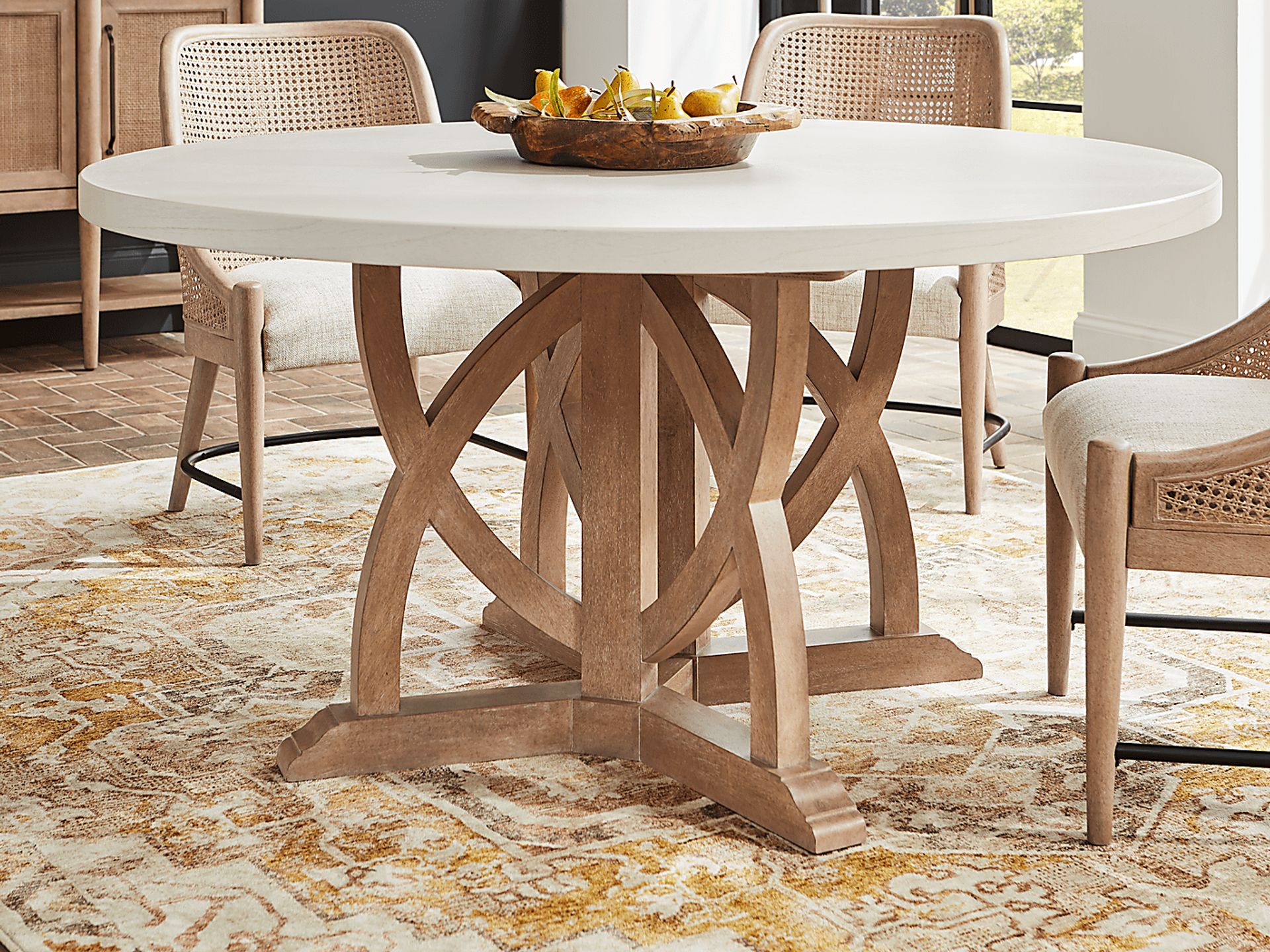 Oakwood Terrace Sand 5 Pc Round Dining Room with Cane Back Chairs - Image 3