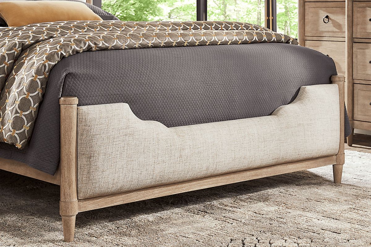 Oakwood Terrace Tan Light Wood Microfiber 3 Pc King Upholstered Bed ...