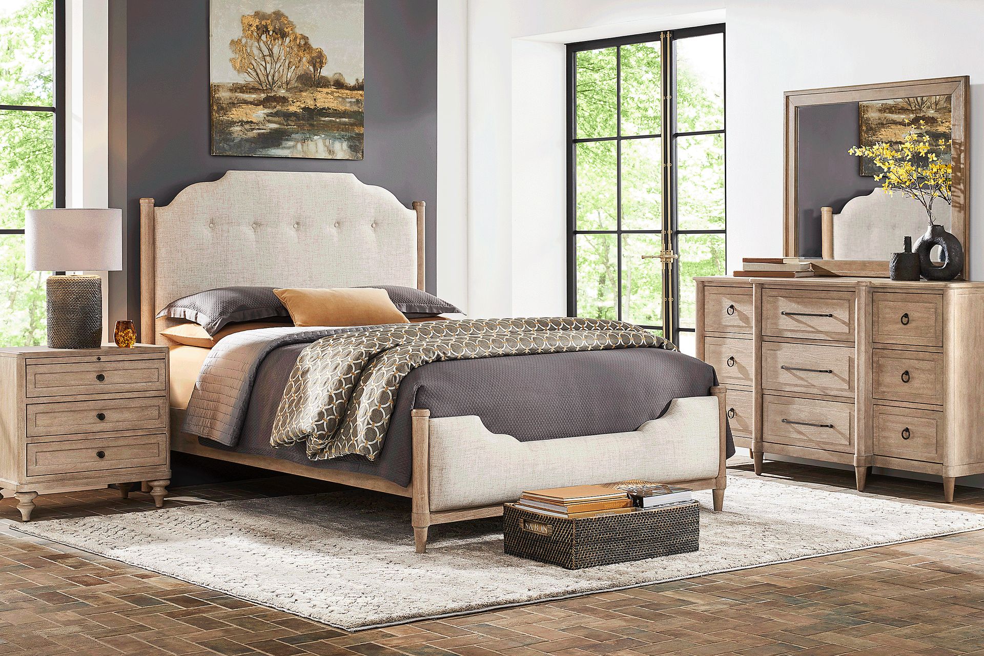 Oakwood Terrace Tan 3 Pc Queen Upholstered Bed - Image 2