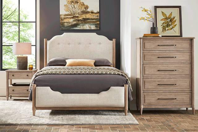 Oakwood Terrace Tan 5 Pc Queen Upholstered Bedroom - Thumbnail - Image 1