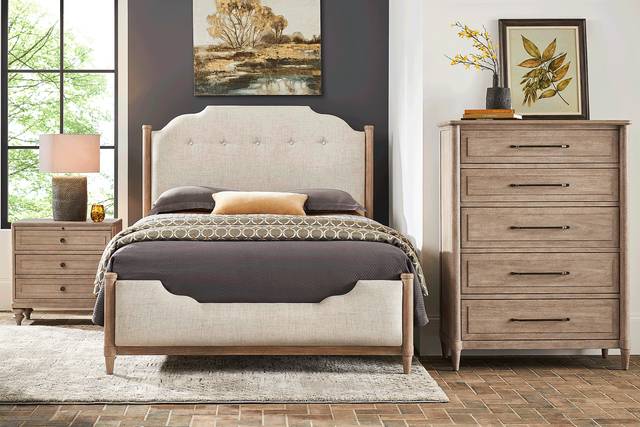 Oakwood Terrace Tan 5 Pc Queen Upholstered Bedroom - Thumbnail - Image 1