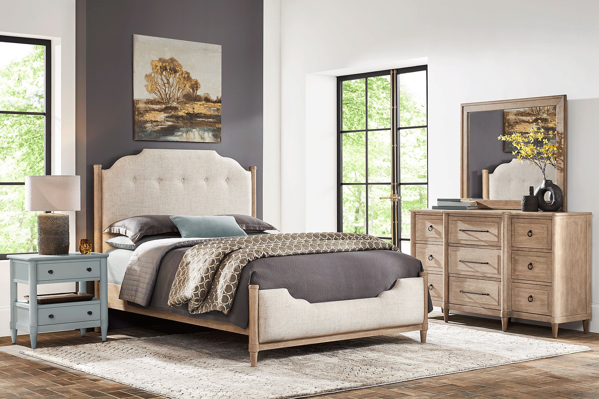 Oakwood Terrace Tan 7 Pc King Upholstered Bedroom - Image 1