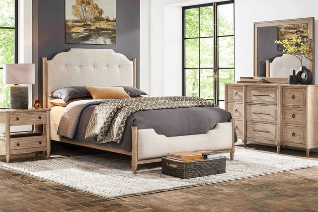 Oakwood Terrace Tan 7 Pc Queen Upholstered Bedroom - Thumbnail - Image 1
