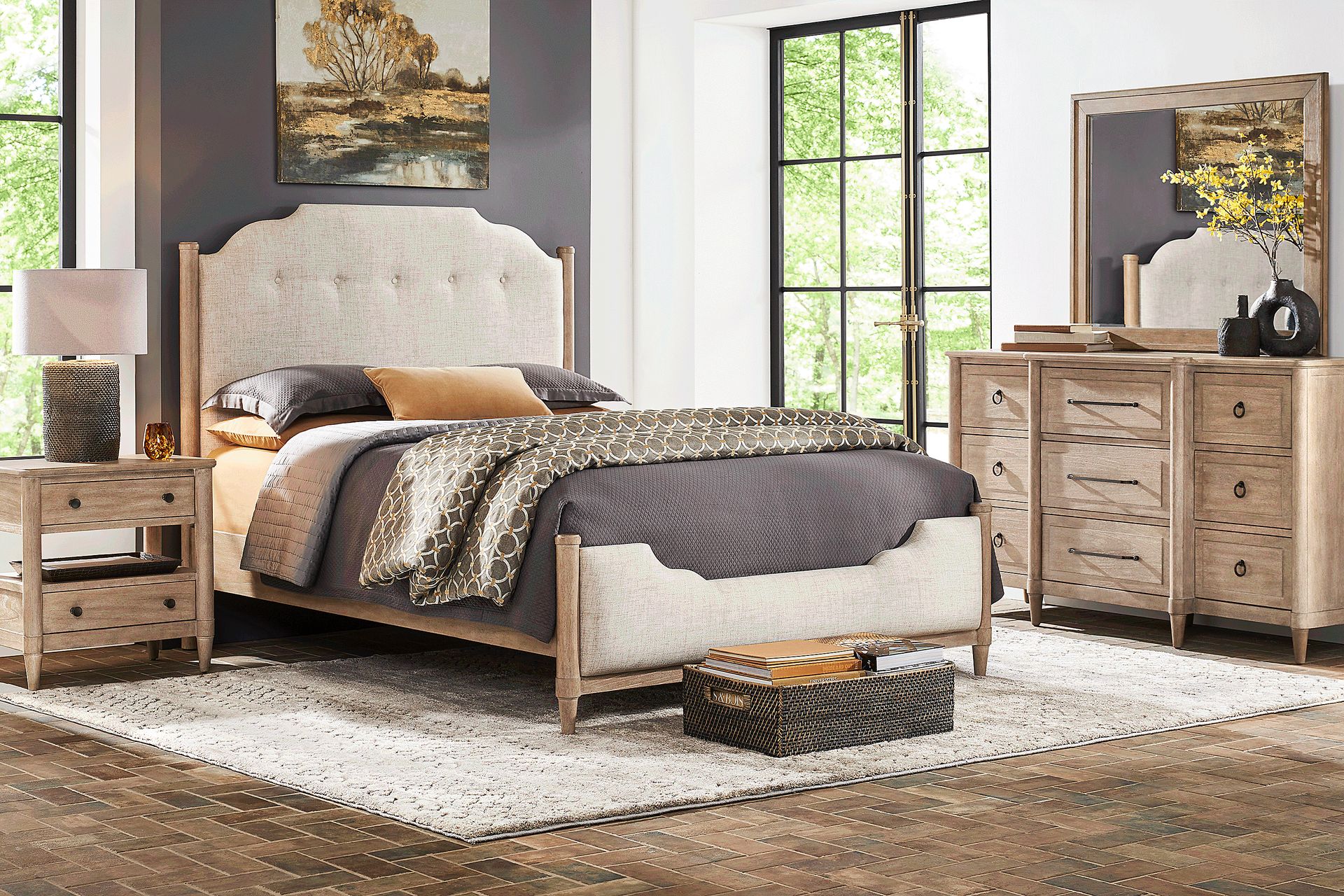 Oakwood Terrace Tan 7 Pc Queen Upholstered Bedroom - Image 1