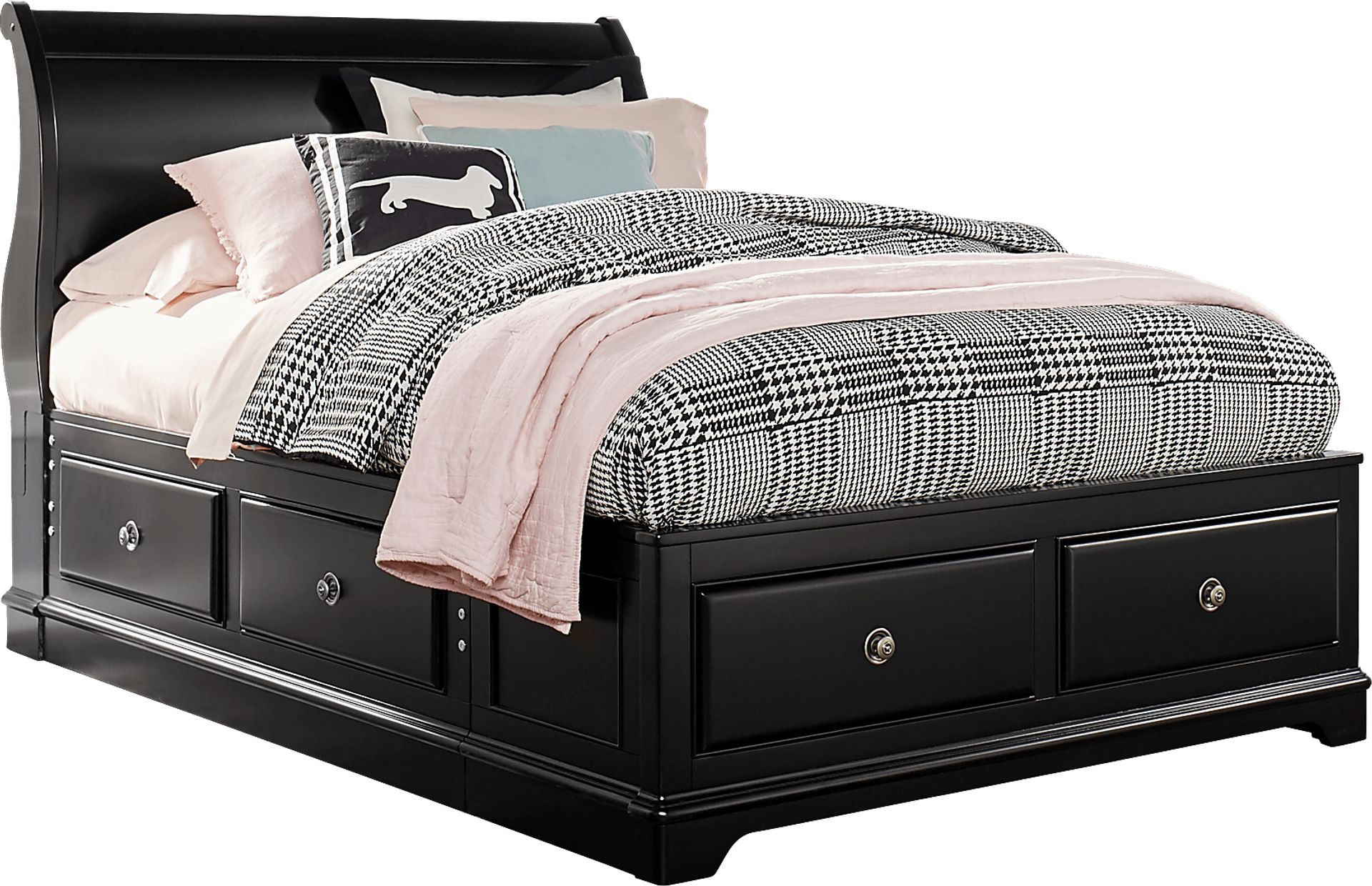 Kids Oberon Black 3 Pc Full Sleigh Bed with 4 Drawer Storage - Image 1