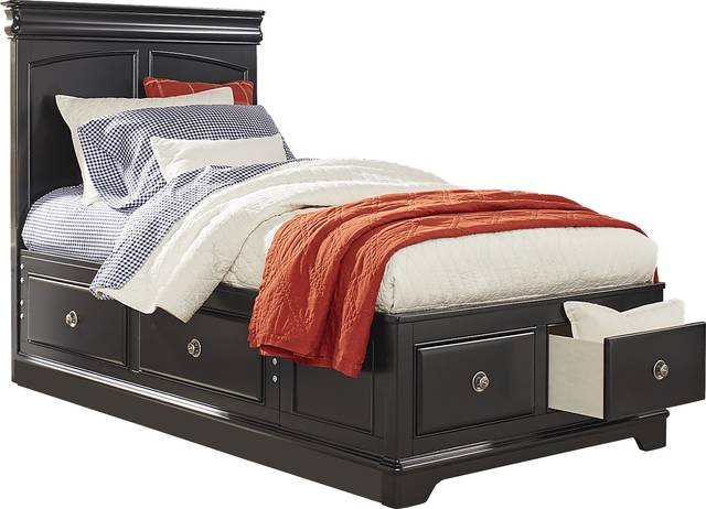 Kids Oberon Black 3 Pc Twin Panel Bed with 6 Drawer Storage - Thumbnail - Image 2