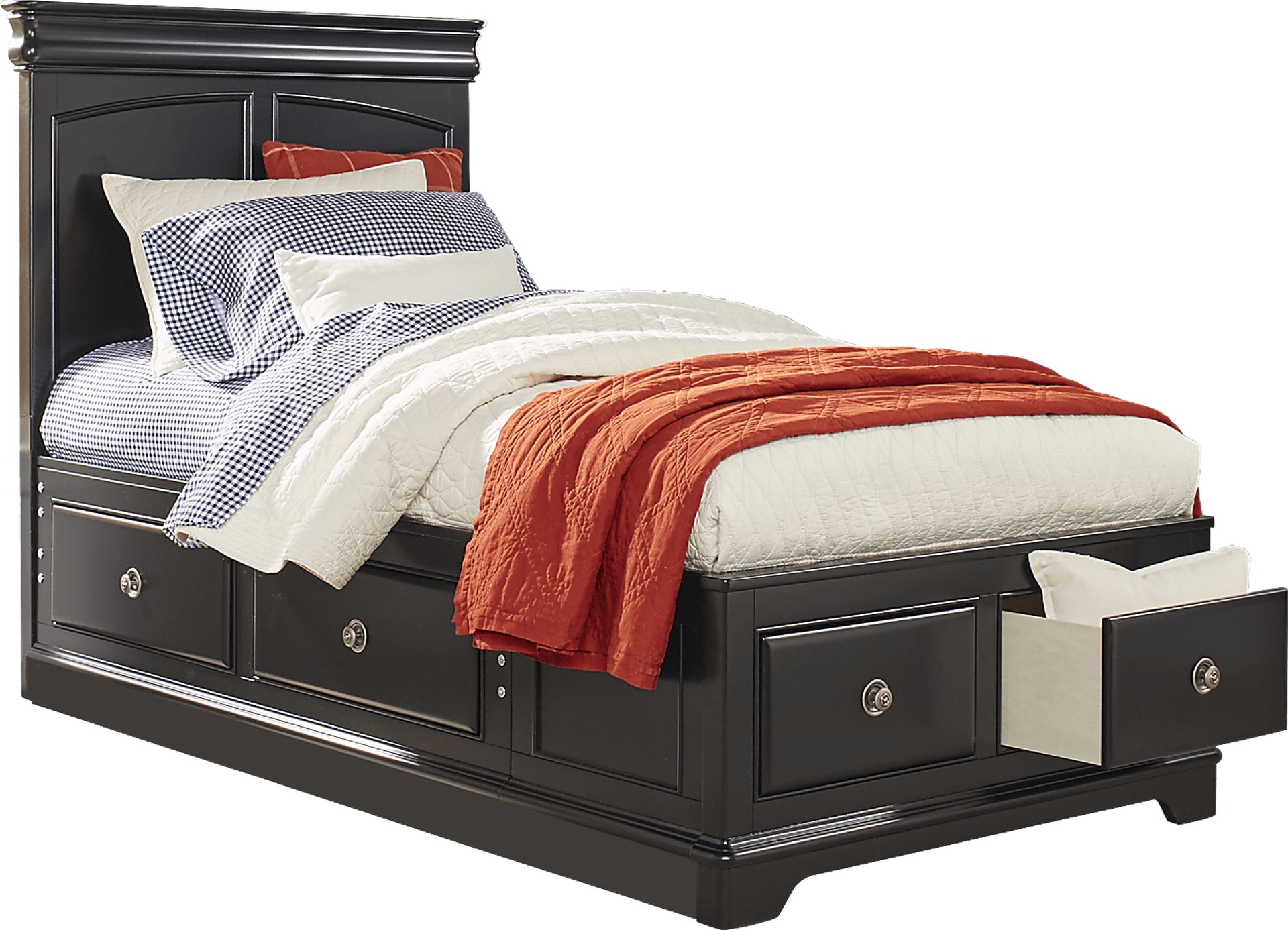 Kids Oberon Black 3 Pc Twin Panel Bed with 6 Drawer Storage - Image 2