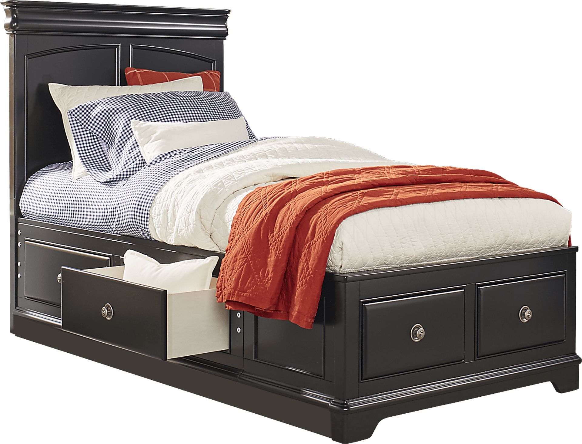 Kids Oberon Black 3 Pc Twin Panel Bed with 6 Drawer Storage - Image 3