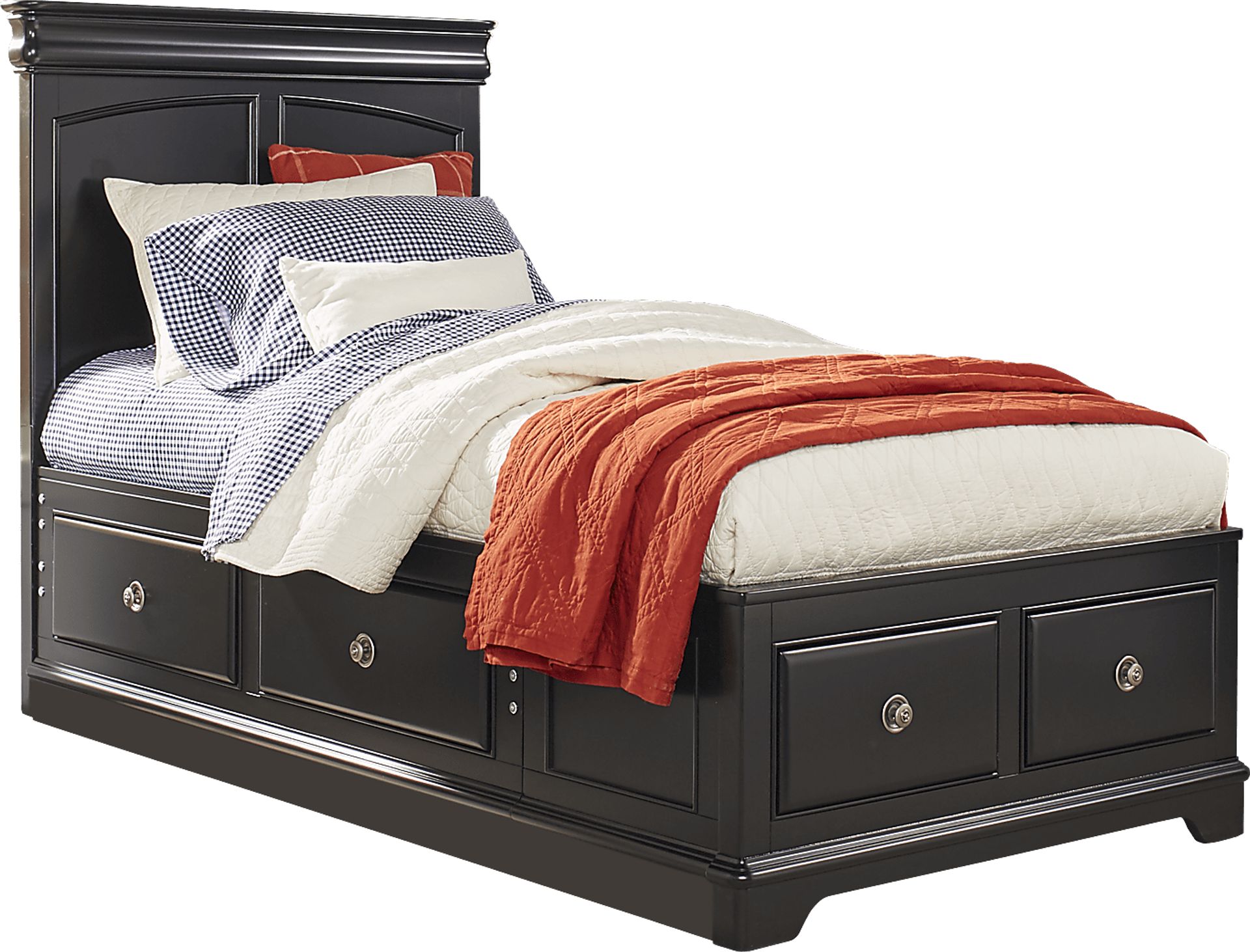 Kids Oberon Black 3 Pc Twin Panel Bed with 6 Drawer Storage - Image 1
