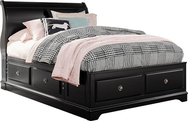Kids Oberon Black 3 Pc Twin Sleigh Bed with 4 Drawer Storage - Thumbnail - Image 1