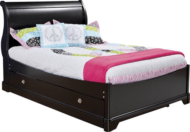 Oberon Black 4 Pc Full Sleigh Bed w/Trundle - Thumbnail - Image 1