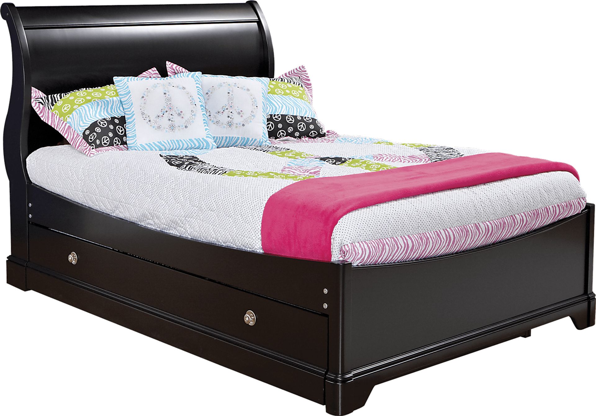 Oberon Black 4 Pc Full Sleigh Bed w/Trundle - Image 1