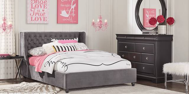 Kids Oberon Black 5 Pc Twin Bedroom with Charcoal Upholstered Bed - Thumbnail - Image 1