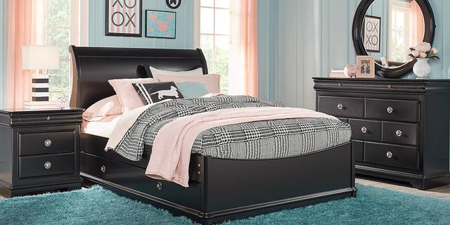 Kids Oberon Black 5 Pc Twin Sleigh Bedroom - Thumbnail - Image 1