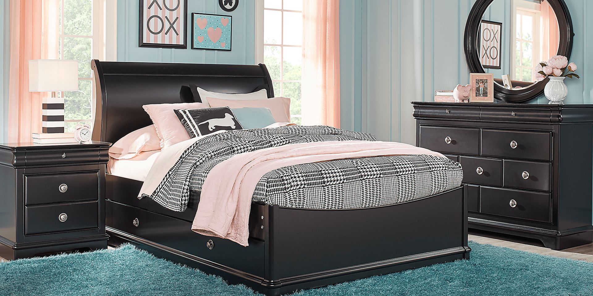 Kids Oberon Black 5 Pc Twin Sleigh Bedroom - Image 1