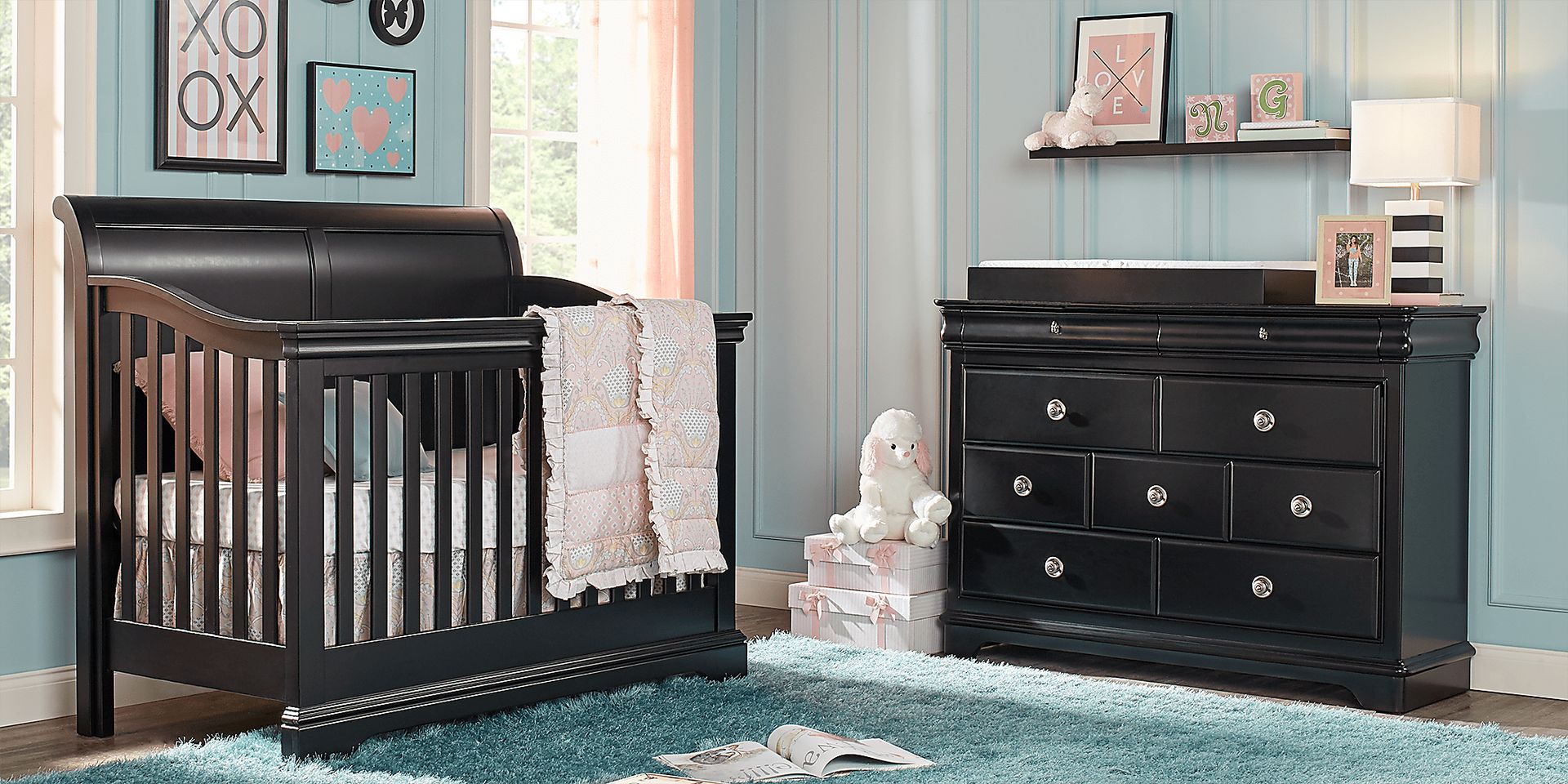 Oberon Black 6 Pc Nursery with Toddler & Conversion Rails - Image 1