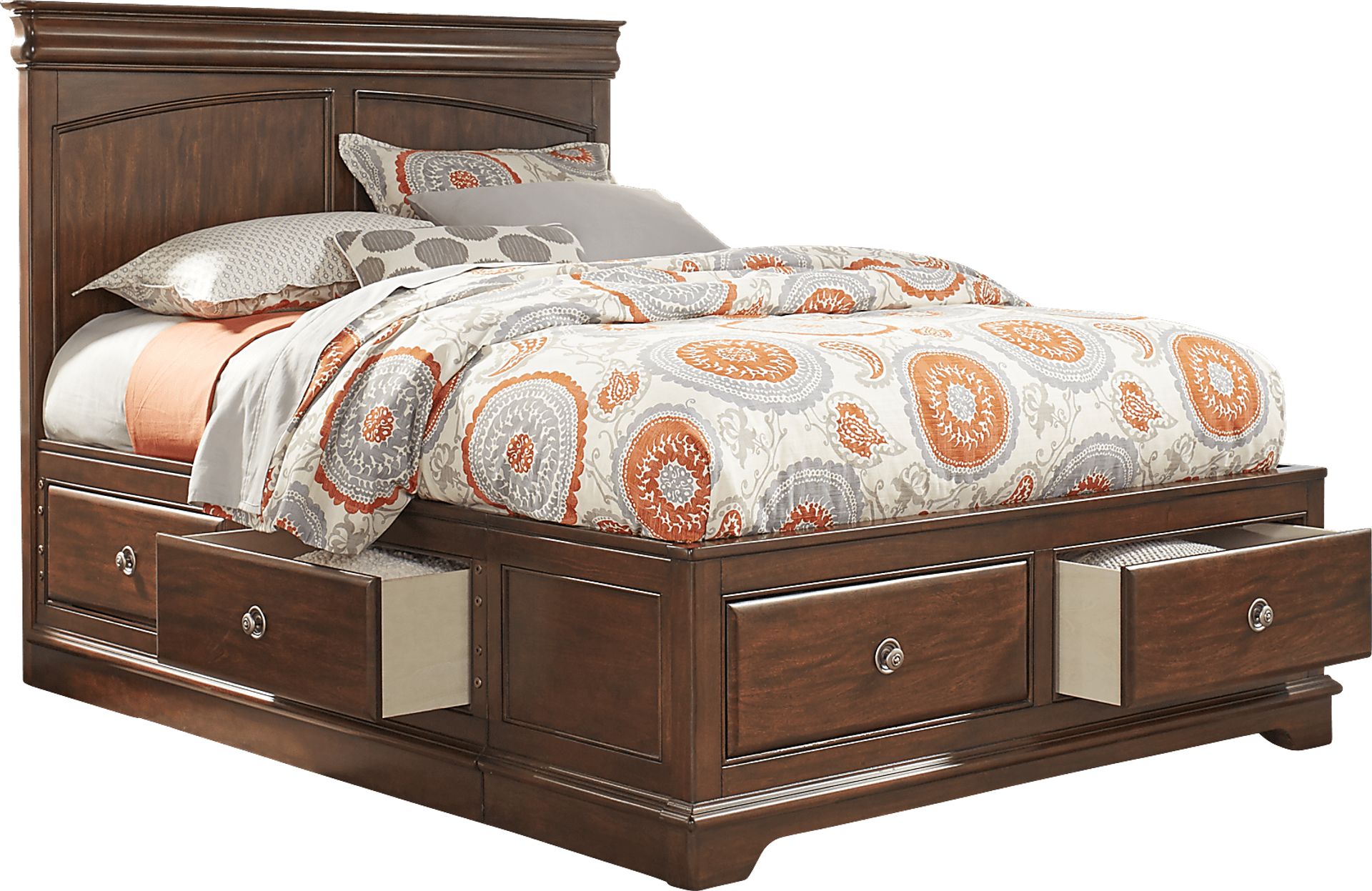 Kids Oberon Cherry 3 Pc Full Panel Bed with 4 Drawer Storage - Image 2