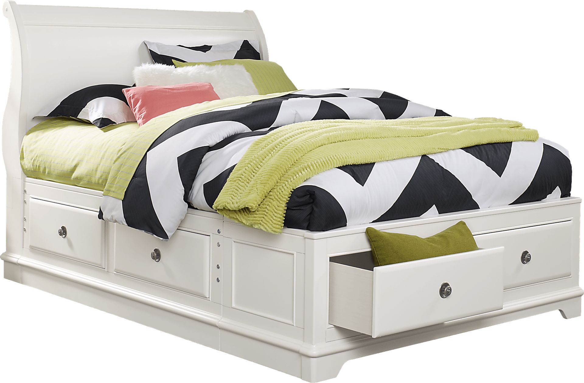 Kids Oberon White 3 Pc Twin Sleigh Bed with 4 Drawer Storage - Image 2