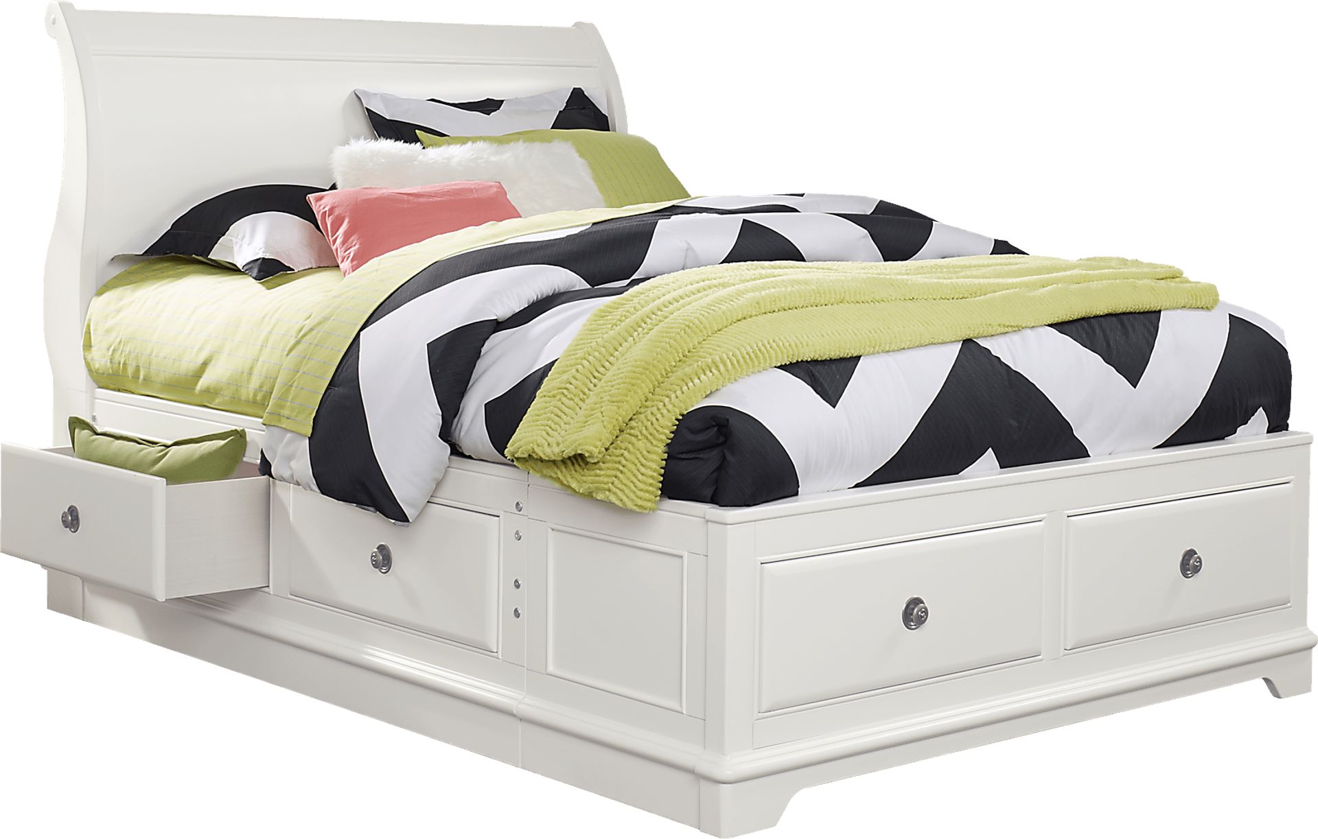 Kids Oberon White 3 Pc Twin Sleigh Bed with 4 Drawer Storage - Image 3