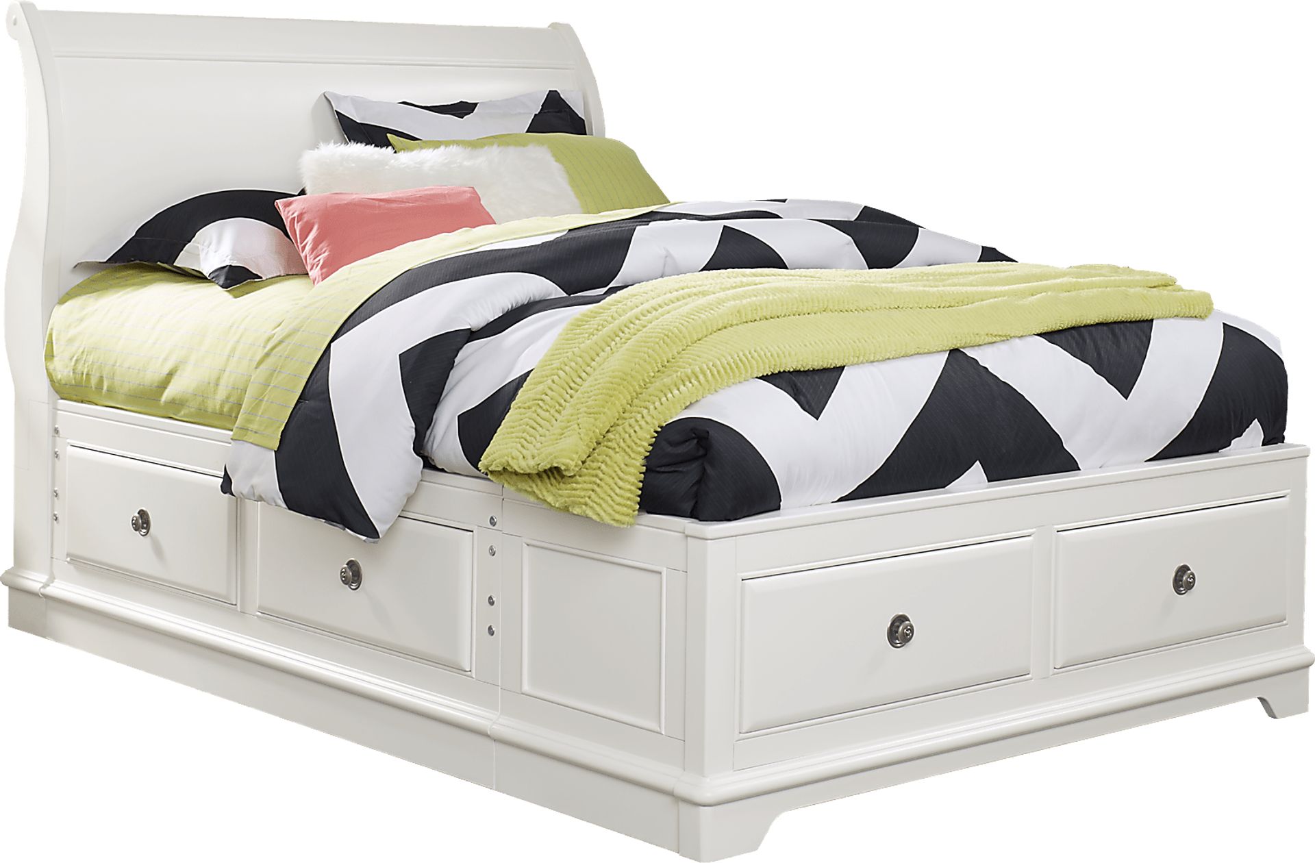 Kids Oberon White 3 Pc Twin Sleigh Bed with 4 Drawer Storage - Image 1