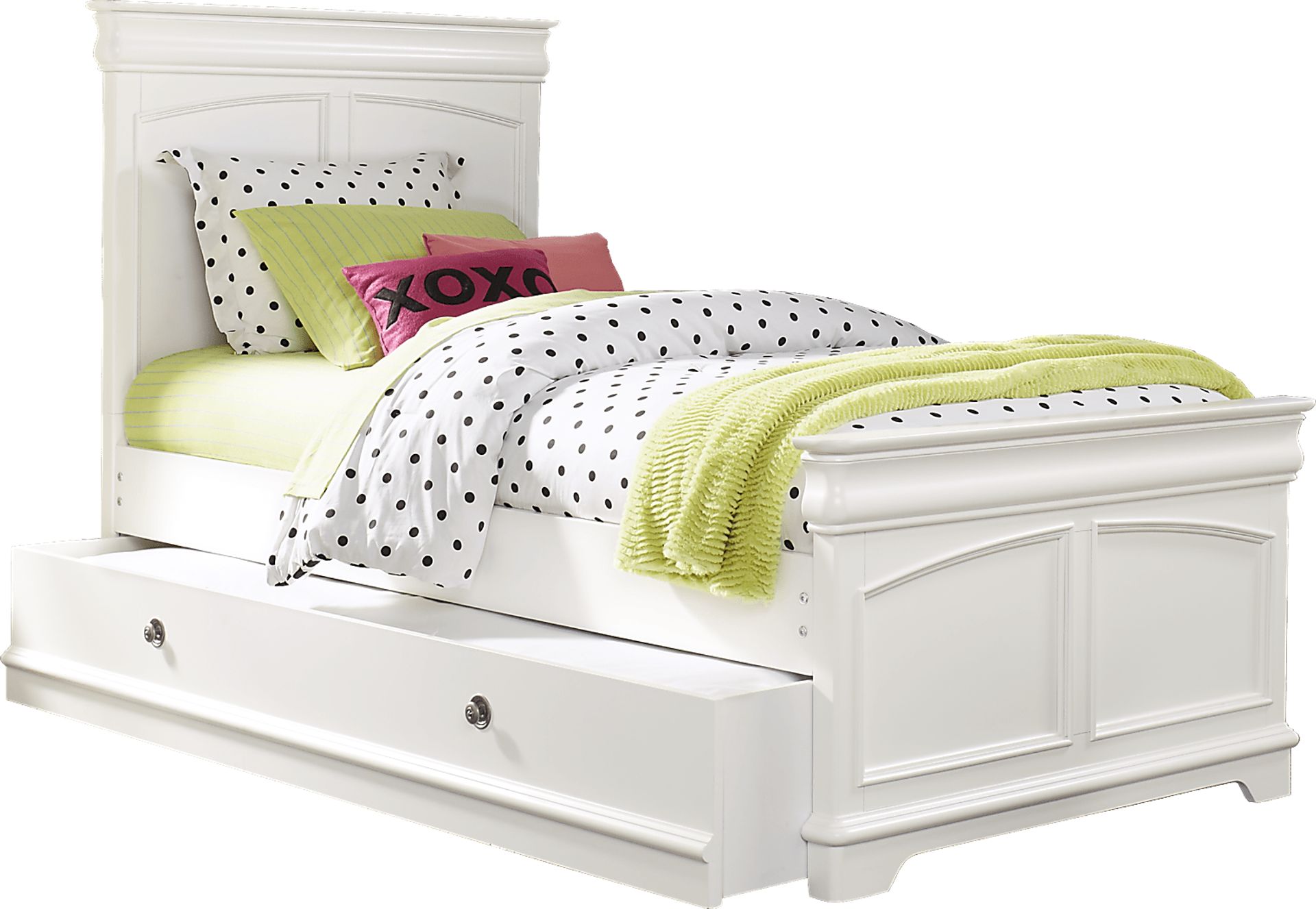 Oberon White 4 Pc Full Panel Bed with Trundle - Image 1