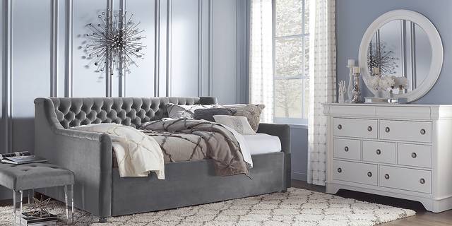 Kids Oberon White 5 Pc Twin Bedroom with Charcoal Daybed - Thumbnail - Image 1