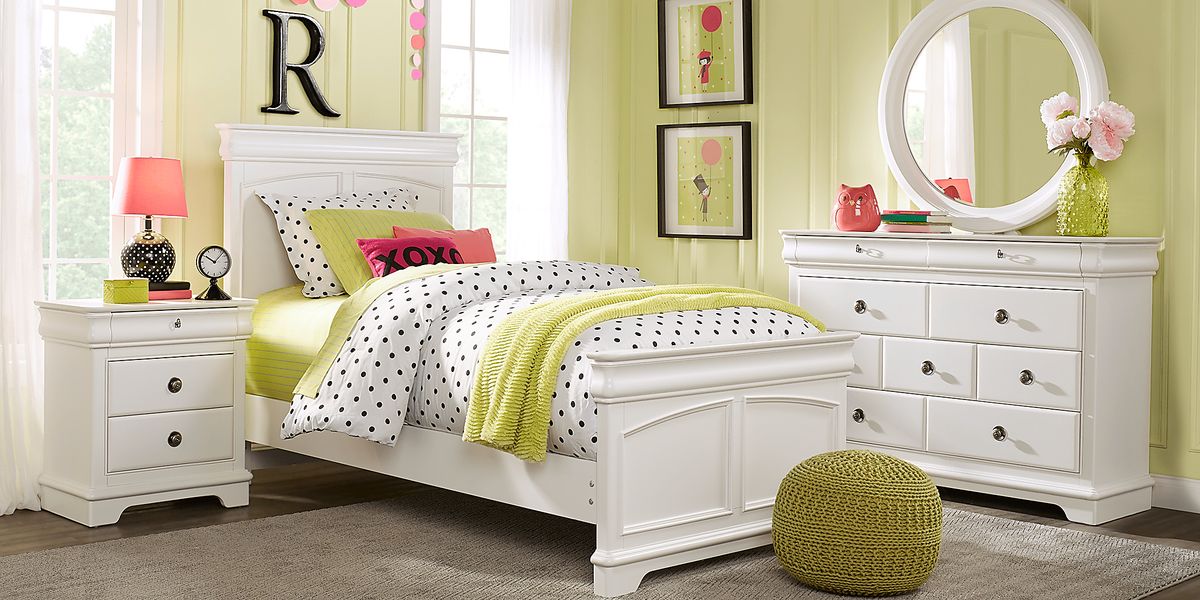 Oberon 5 Pc White Colors,White Twin Bedroom Set With Mirror, Dresser, 3 ...