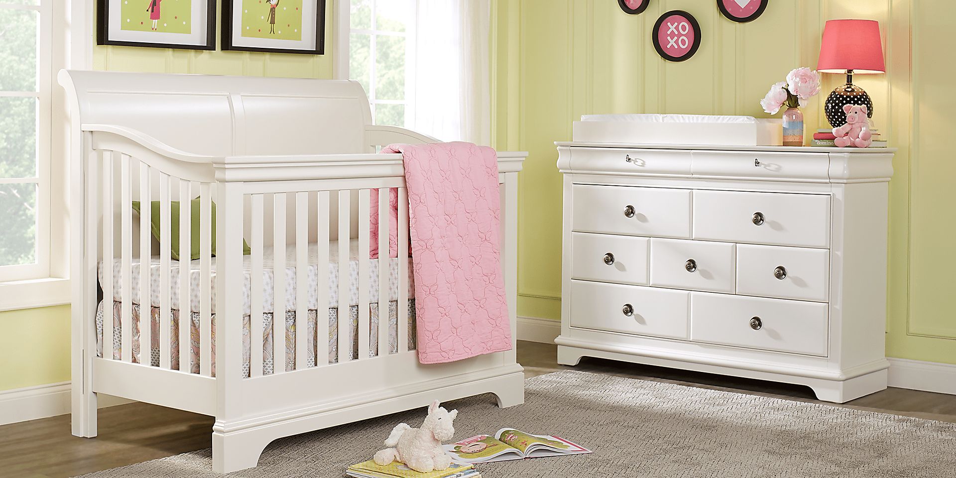 Oberon White 6 Pc Nursery with Toddler & Conversion Rails - Image 1