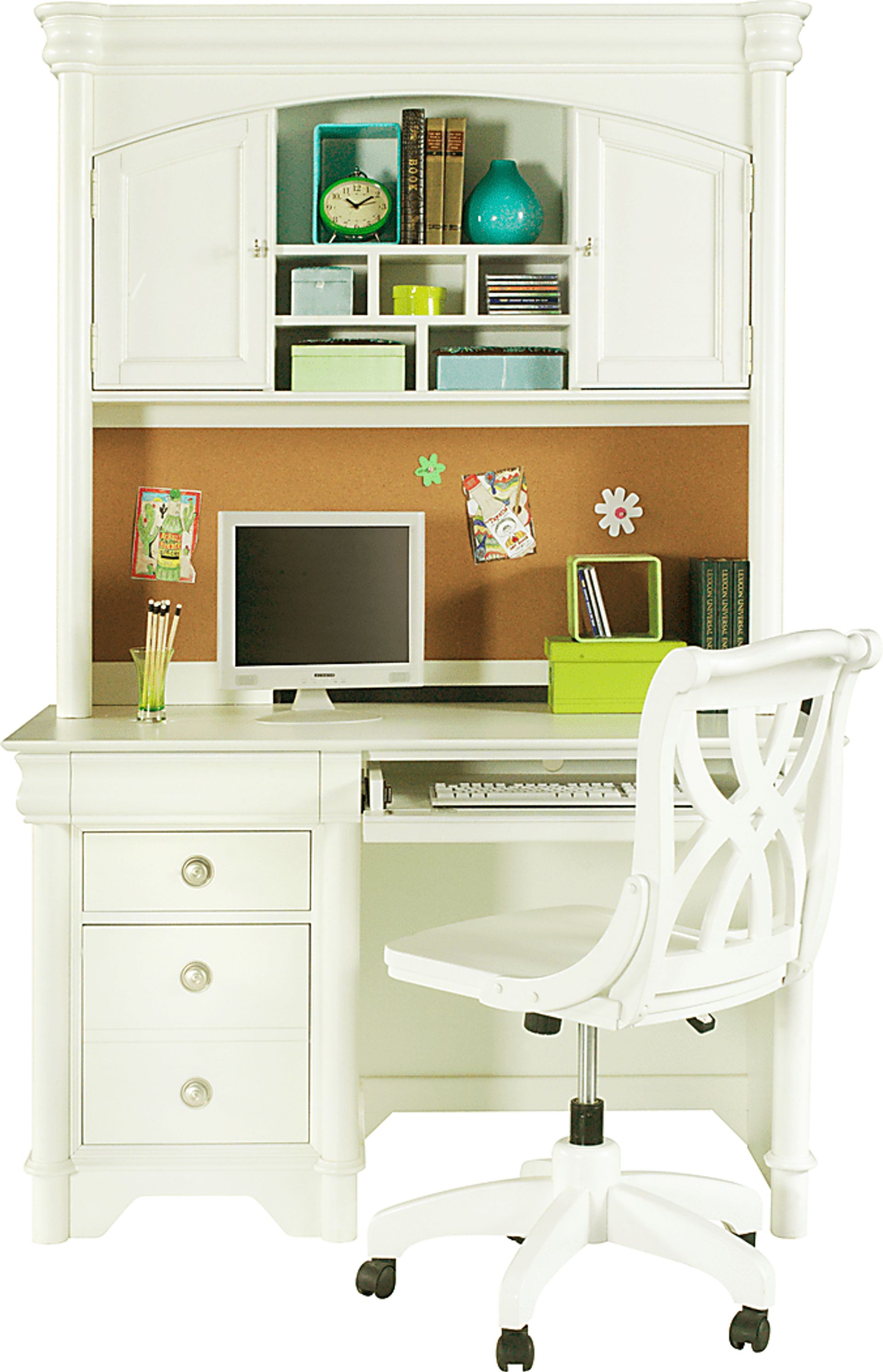 Oberon White Computer Desk and Hutch - Image 1