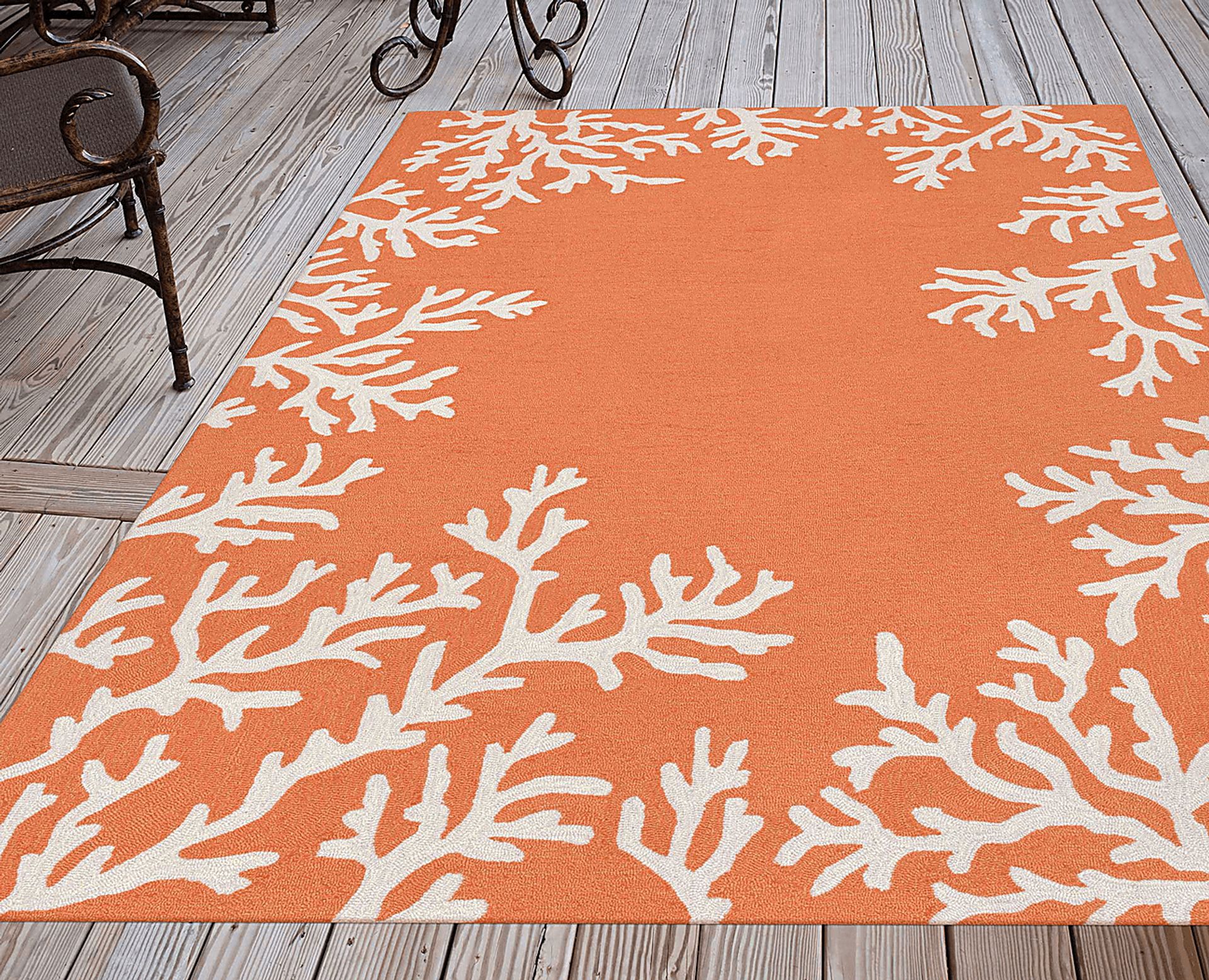 Ocean Flower Orange 7'6 x 9'6 Indoor/Outdoor Rug - Image 3