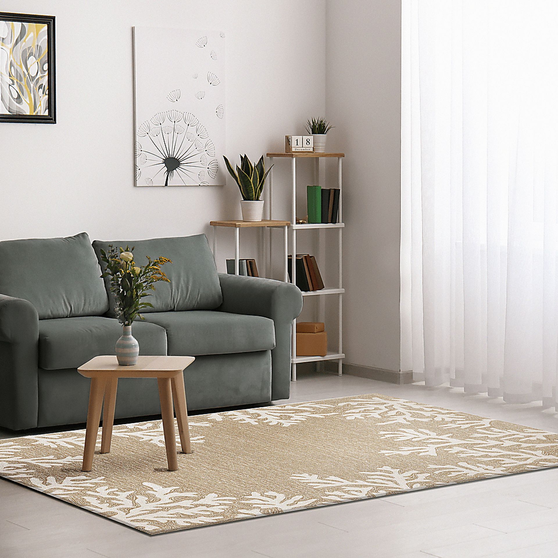 Ocean Flower Taupe 7'6 x 9'6 Indoor/Outdoor Rug - Image 3