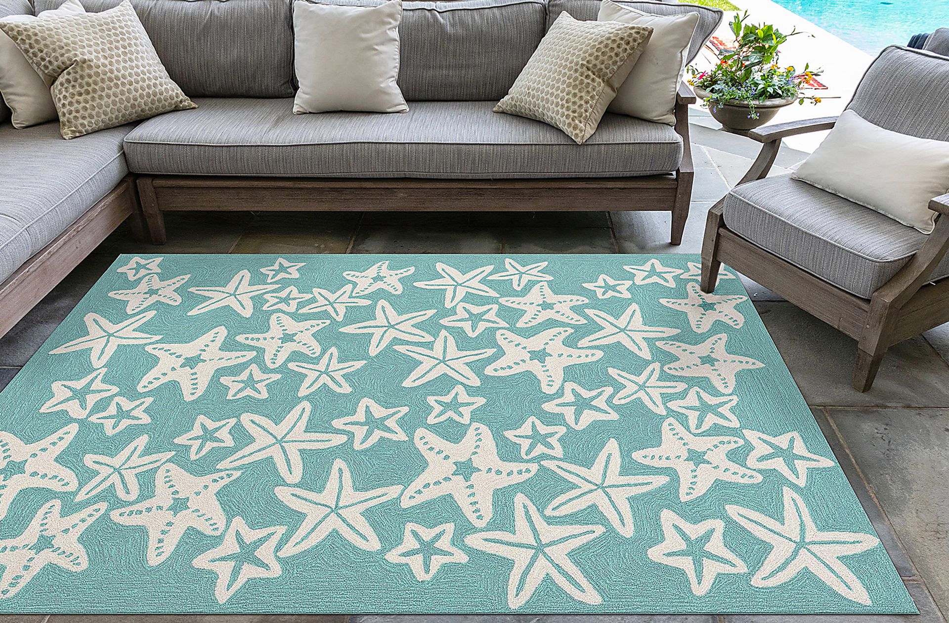 Ocean Gem Blue 7'6 x 9'6 Indoor/Outdoor Rug - Image 4