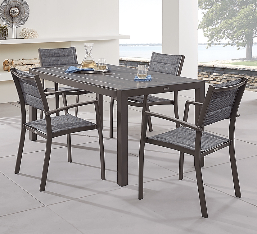 Ocean Tide 5 Pc Gray Aluminum Outdoor Dining Set With Dining Table, Arm Chair Rooms to Go